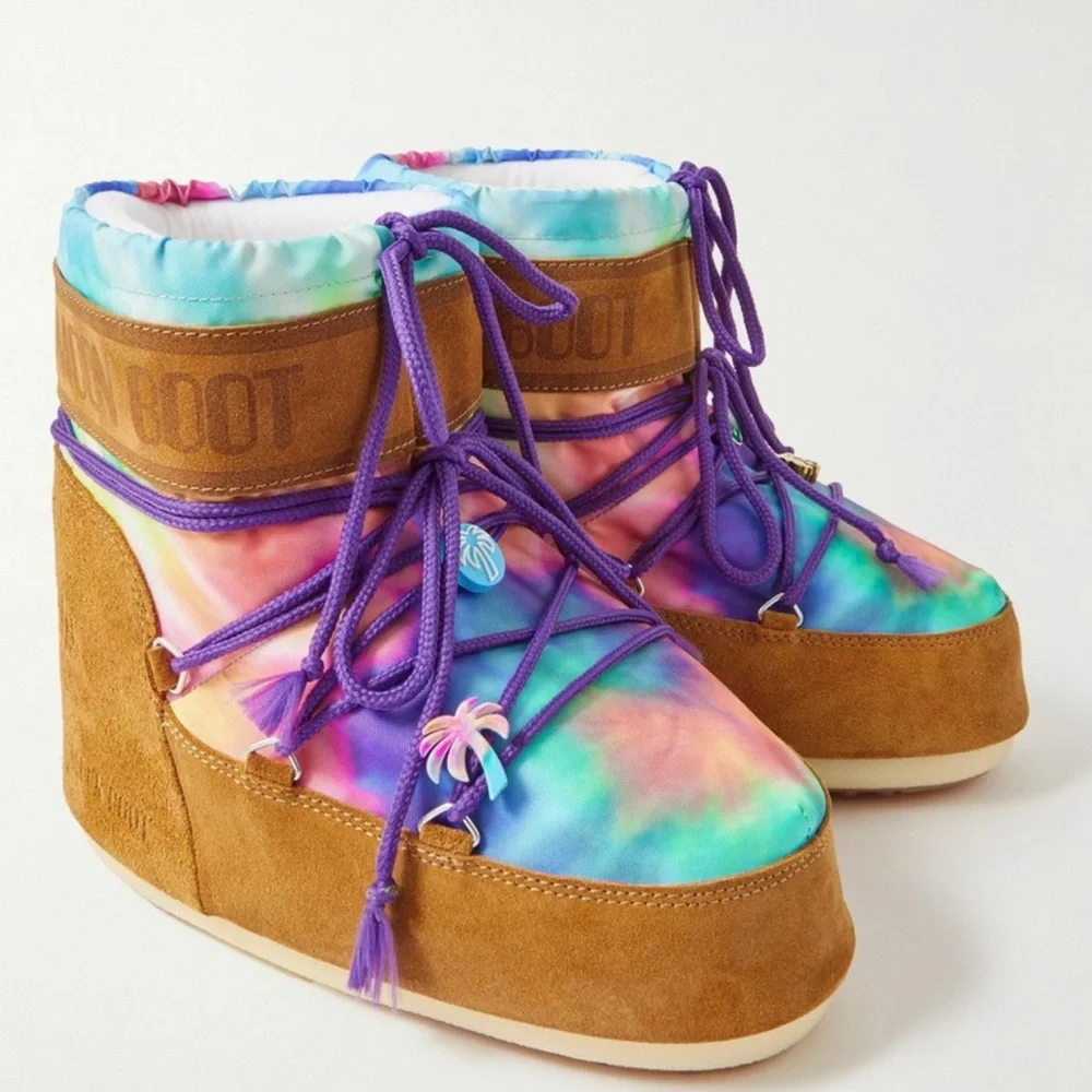 Moon Boot x Palm Angels Brown Multicolored  Fleece Lined Suede Boots